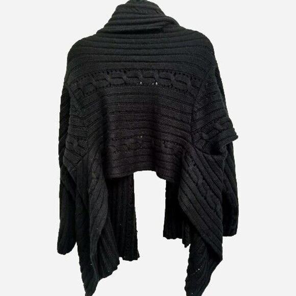 SHRUG Bolero Cable Knit Cardigan Size M BLACK Hi Lo Lagenlook Relaxed Bohemian - Picture 6 of 16